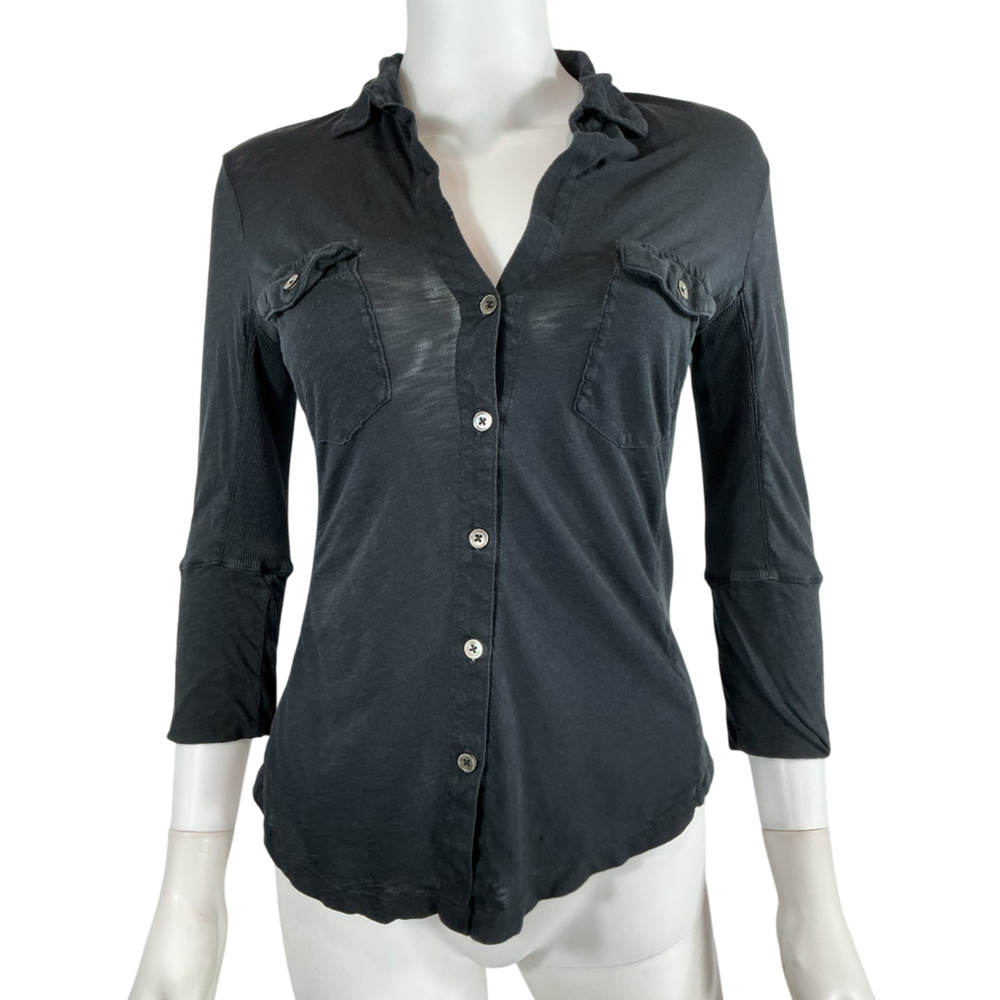 James Perse Sleek Black Contrast Panel Button-Down Shirt Size 1 - Picture 3 of 4